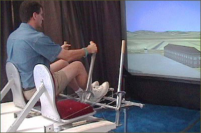 Bill Hadden flying the Wright Model B simulator.