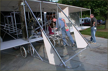 Bill Honen and Greg Cone inspect the Model B before a taxi test.