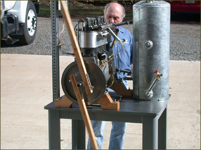 Greg Cone testing the Vertical Four engine.