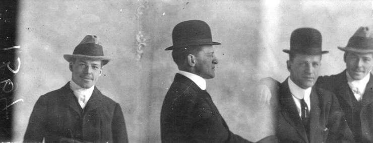 Portrait photographs of Frank Coffyn (center) and an unidentified man.