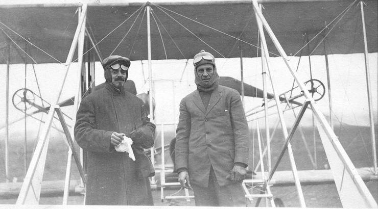 Frank Coffyn (right) and E. S. L. Randolph in front of early Wright Model B.