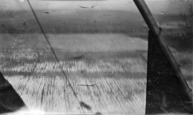 Aerial photograph taken from Wright Model B over what appears to be snow-covered plowed ground.