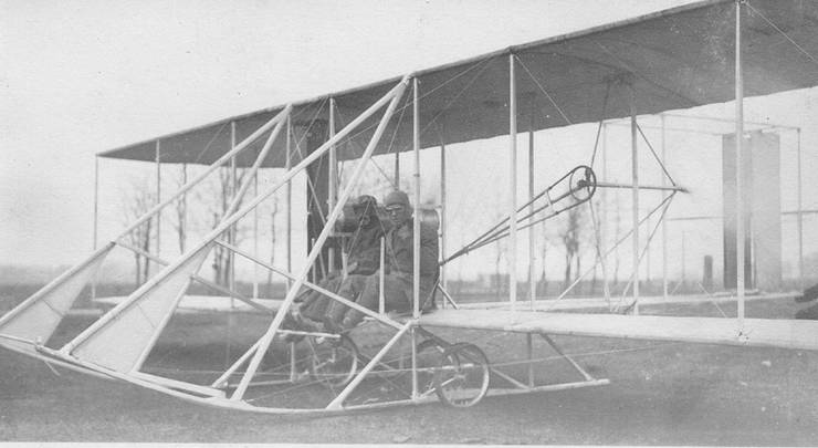 Frank Coffyn and E. S. L. Randolph  prior to take off in early Wright Model B.