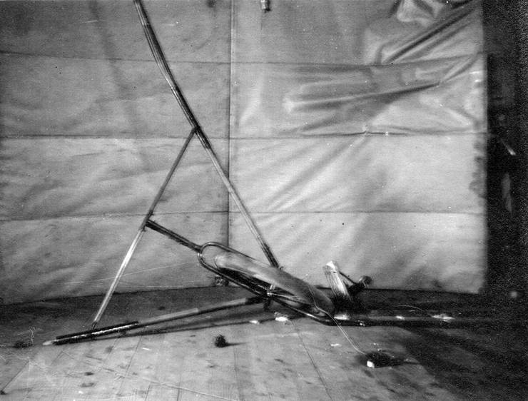 Damaged Curtiss nose wheel and wing.