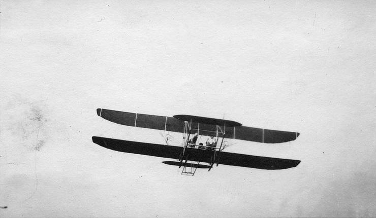 Frank Coffyn flying the single-plane transitional aircraft.