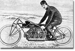 Glenn Curtiss, the "fastest man alive," on his V-8-powered motorcycle