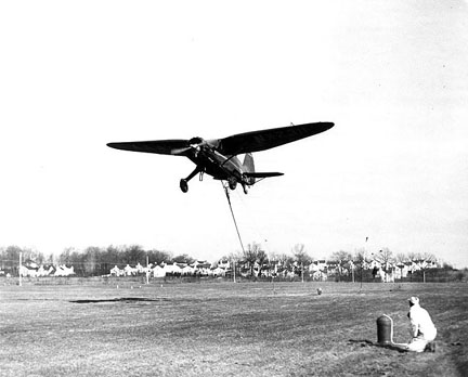 Stinson plane for skyhooking mail