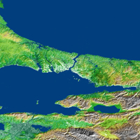 Bosporus, Strait and Istanbul, Turkey, from the Shuttle Radar Topography Mission.