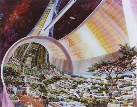 Cutaway view, exposing the interior of a toroidal colony